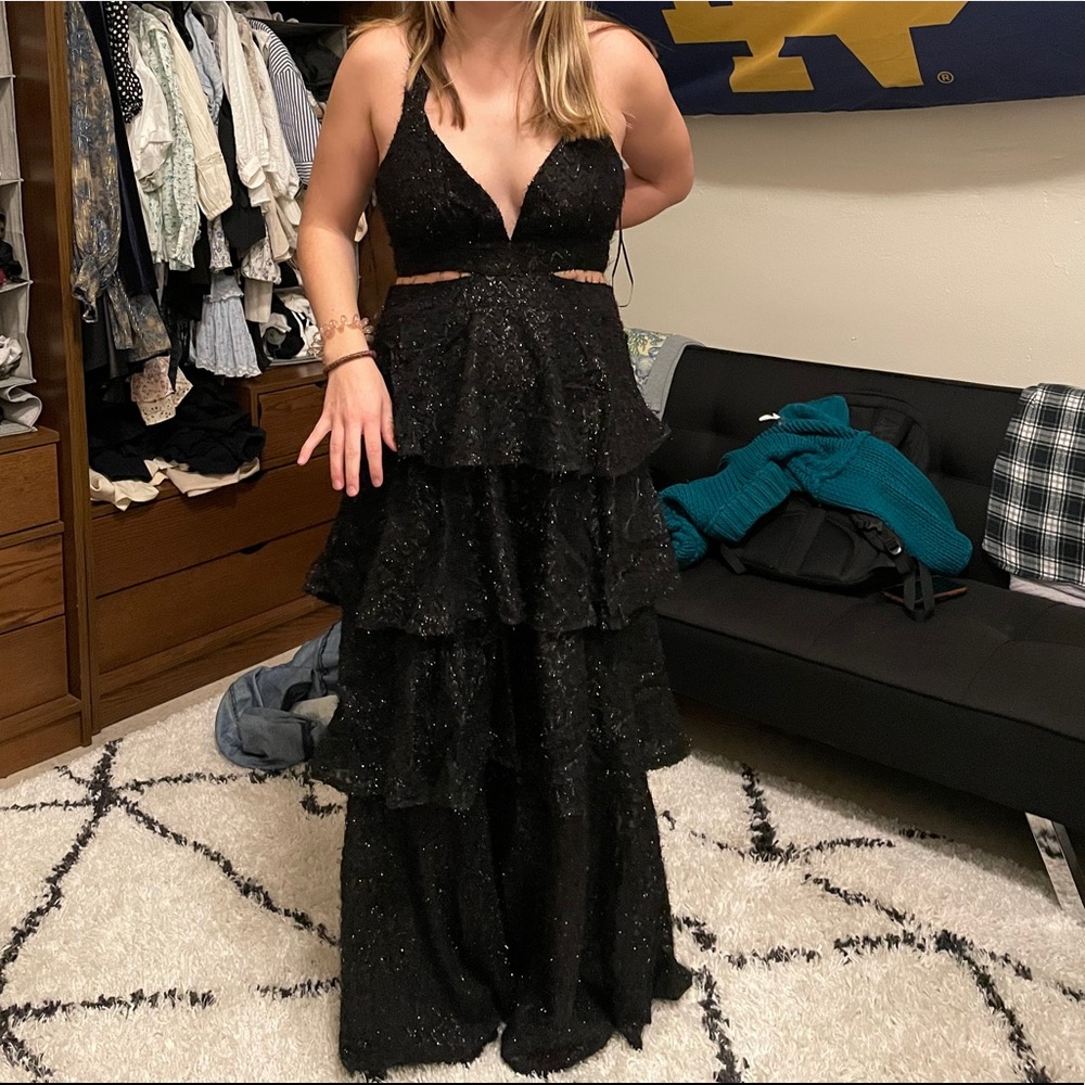 Shimmery Black Tiered Gown